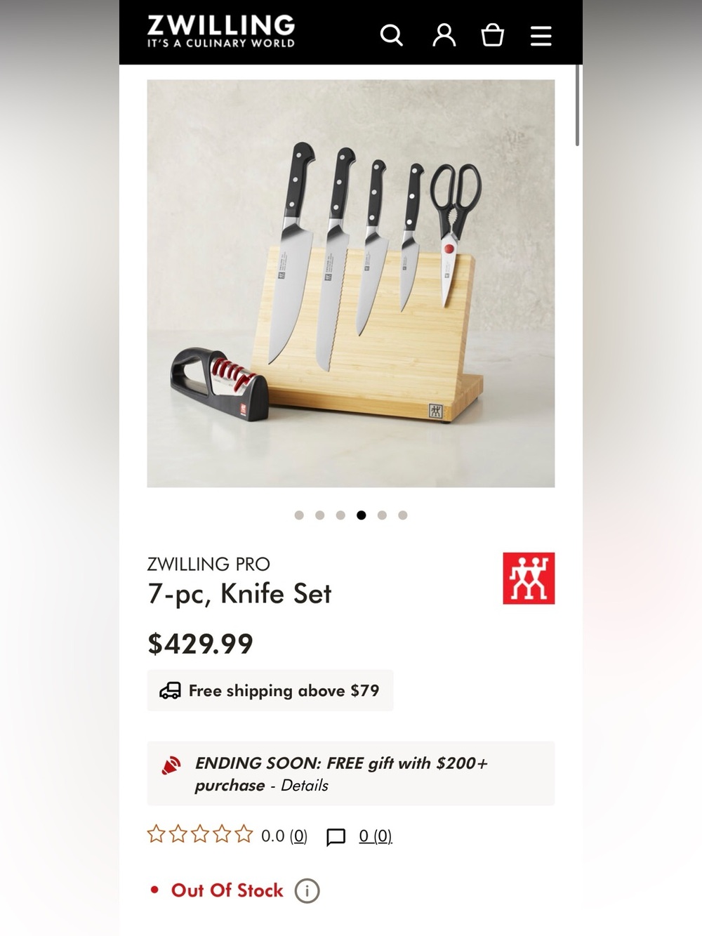Pro 7-Piece Knife Set with Black Handles and Bamboo Block